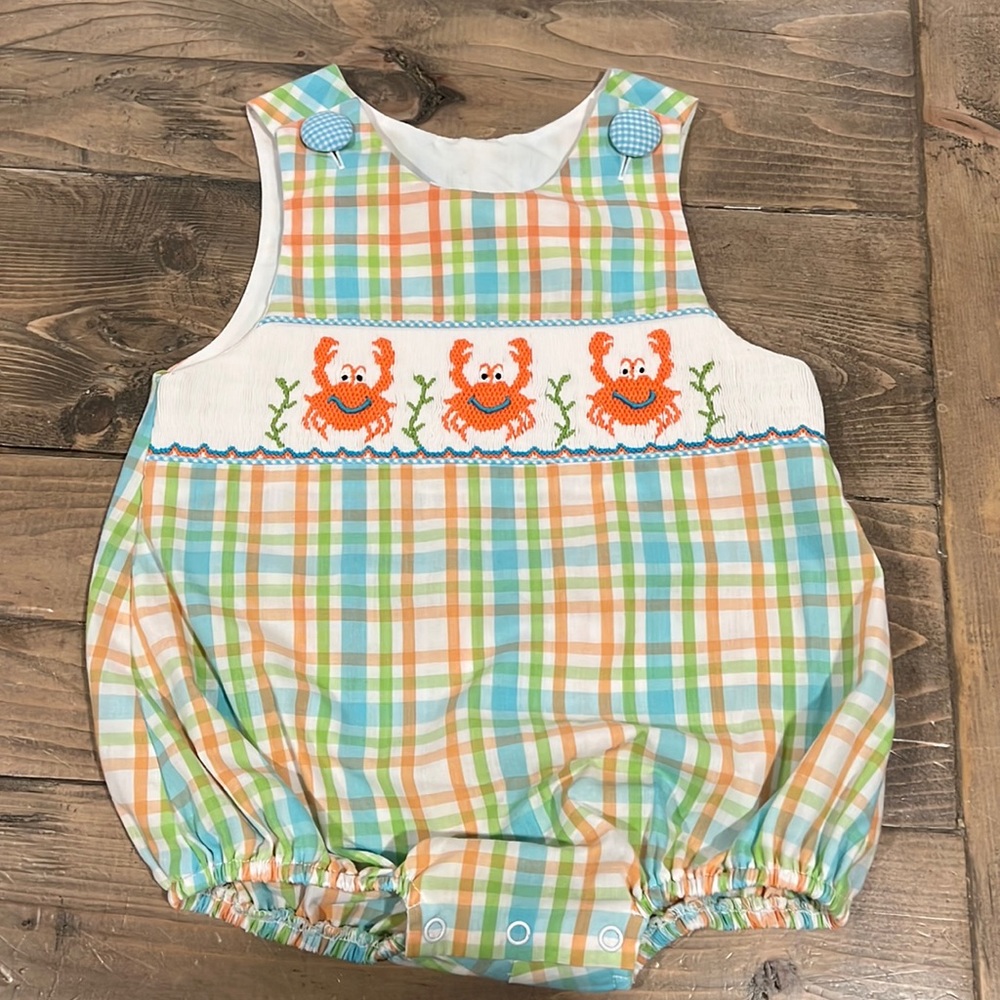 9 month crab smocked bubble.